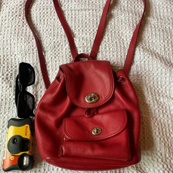 COACH Red Leather Mini Turnlock Rucksack Backpack #37581 - Picture 2 of 7